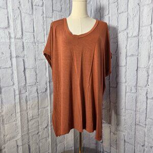 T Tahari Woman 2XL Orange V Neck Side Slit Short Sleeve T-Shirt